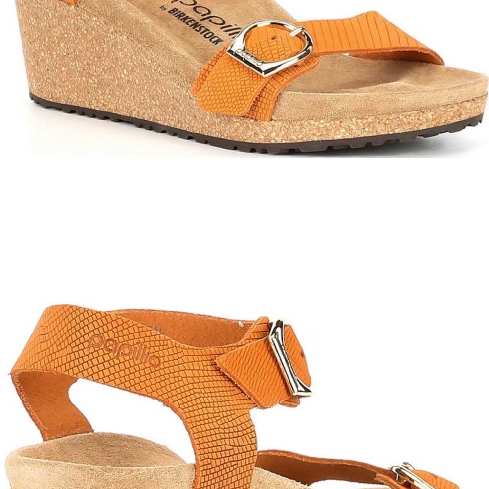 Birkenstock Papillio by Birkenstock Soley Wedge Sandal Nubuck,‎ Orange Sz 11 - Picture 3 of 11